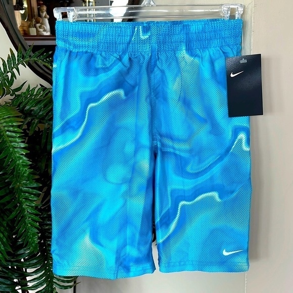 Brand New Nike Swim Shorts Blue Graphic Print Swim Trunks for Boys Sporty - Picture 1 of 11
